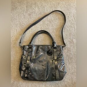 🩶 🌟 Michael Kors Dark Grey Snakeskin Embossed Shoulder Tote Bag Purse Luxury